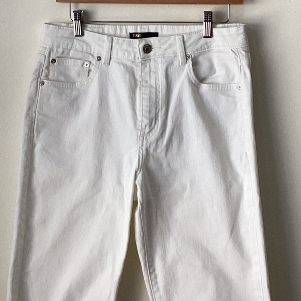 Maje White Denim Jeans high waist wide leg Sz 10 - Picture 5 of 10